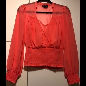 ✨ bebe ♥️V-Neck💕 Smocked Waist Surplice Blouse NWT